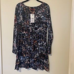 Floral Isle Cha Cha dress, long sleeve ruffled layers flirty and flattering